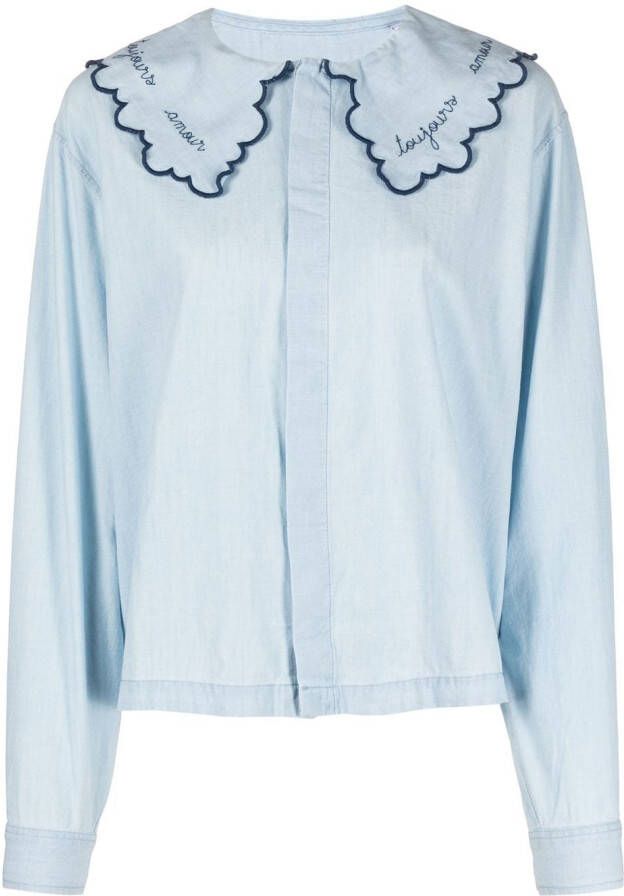Maison Labiche Blouse met borduurwerk Blauw