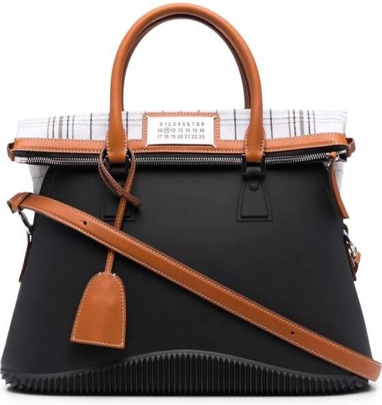 Maison Margiela Grote 5AC geruite shopper Zwart