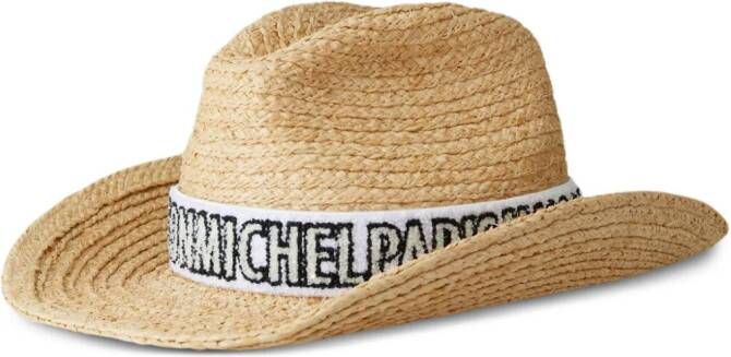 Maison Michel Austin hoed met geborduurd logo Beige