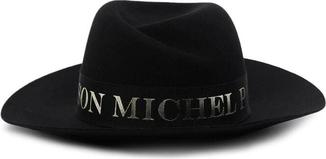 Maison Michel Fedora hoed met logoband Zwart
