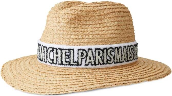 Maison Michel Henrietta logo-print straw hat Beige