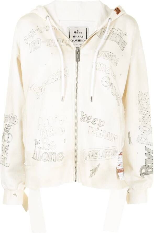 Maison Mihara Yasuhiro Hoodie met tekst Wit