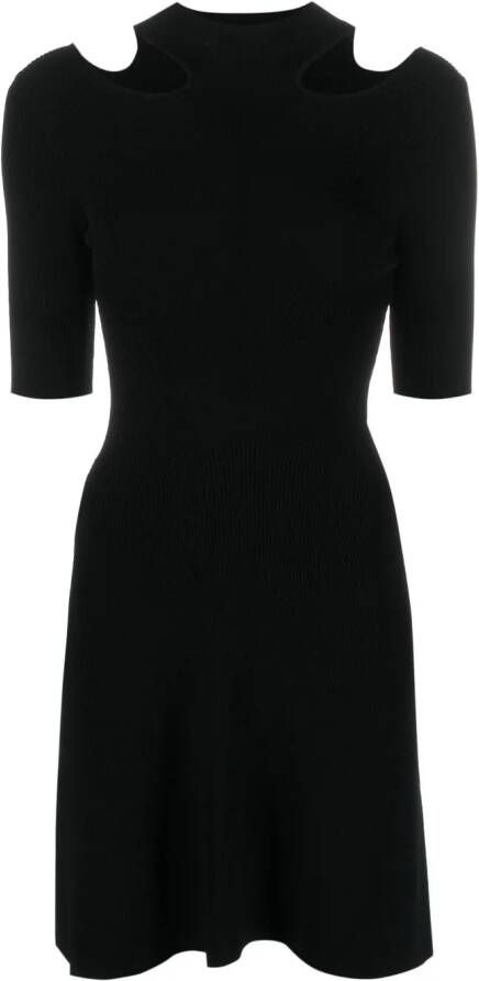 Maje Cutaway ribgebreide mini-jurk Zwart