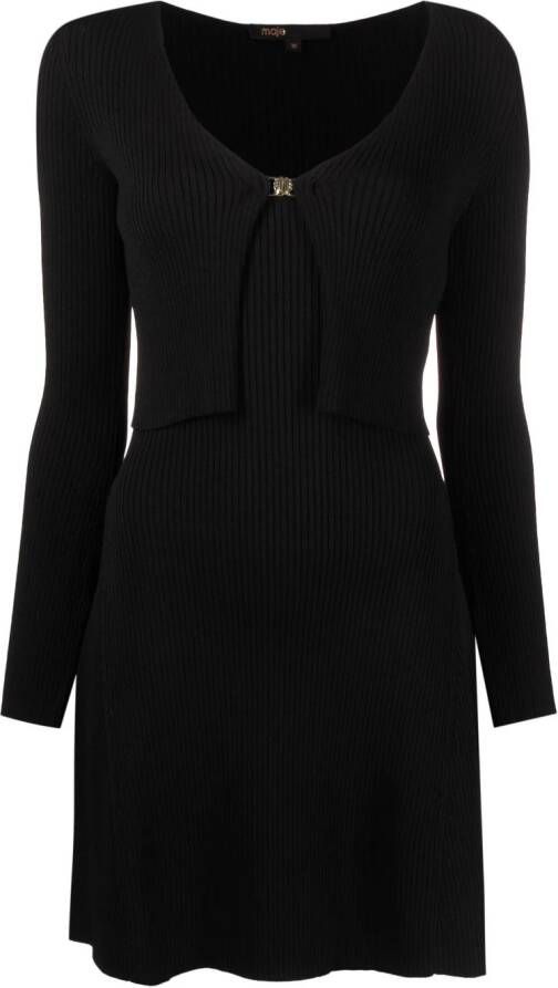 Maje Ribgebreide mini-jurk Zwart