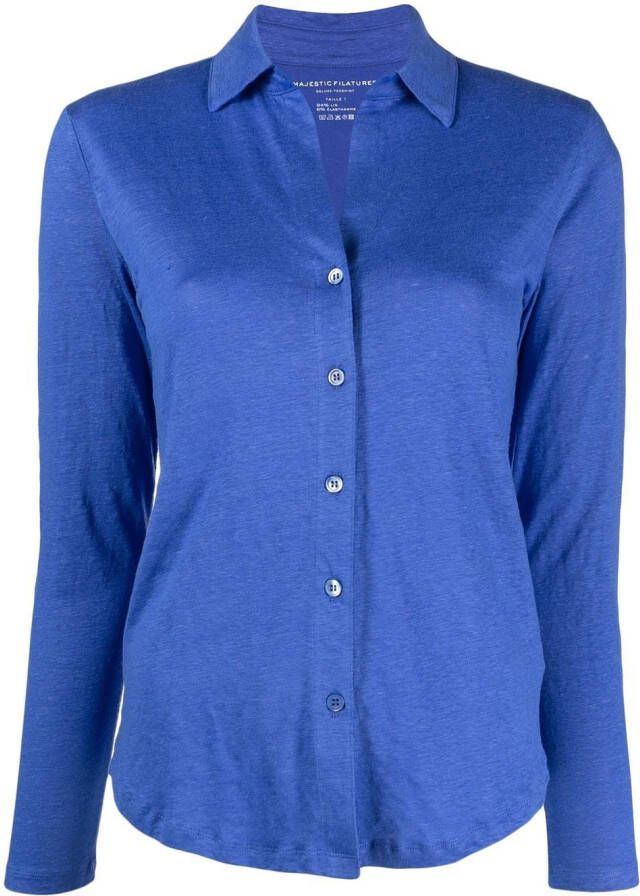 Majestic Filatures Blouse met gespreide kraag Blauw