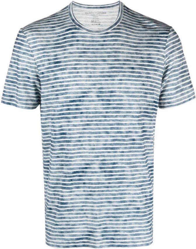 Majestic Filatures Gestreept T-shirt Blauw