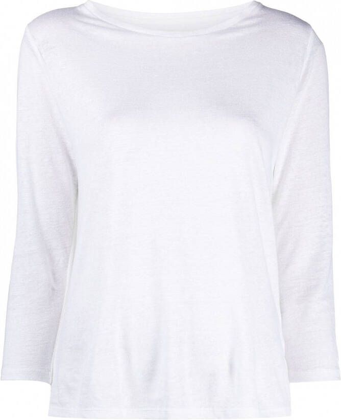 Majestic Filatures T-shirt met cropped mouwen en brede hals Wit