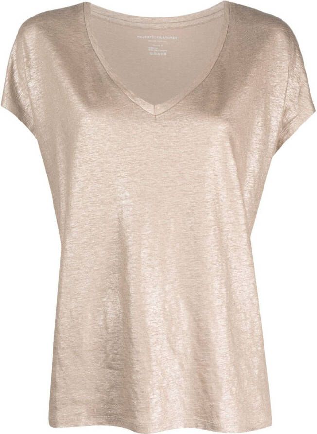 Majestic Filatures T-shirt met metallic afwerking Beige