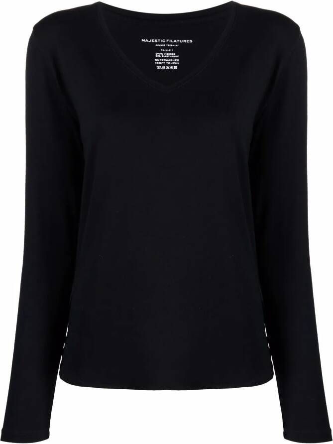 Majestic Filatures T-shirt met V-hals Zwart