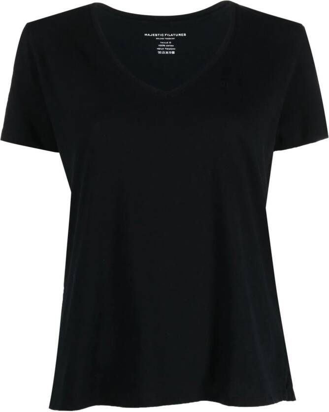 Majestic Filatures T-shirt met V-hals Zwart