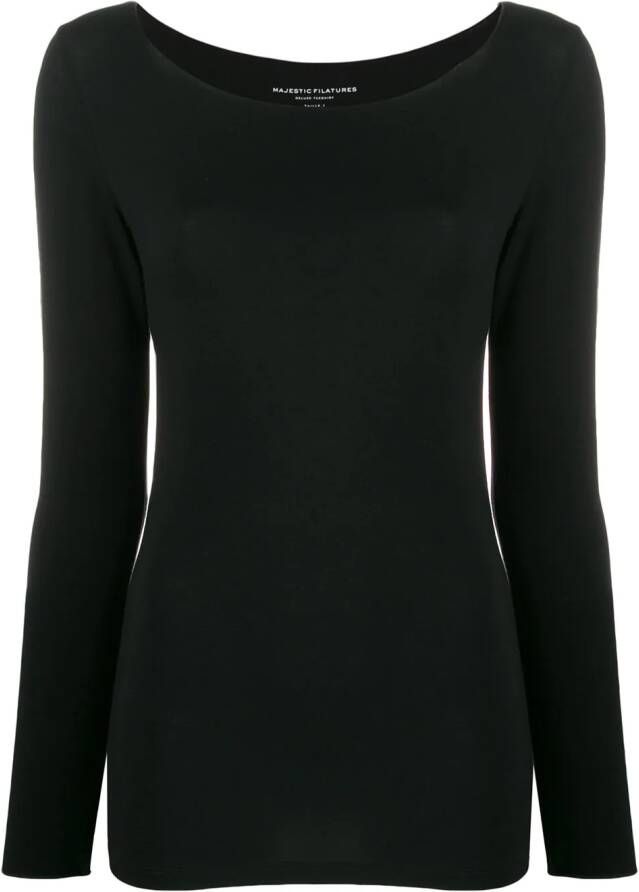 Majestic Filatures Top met boothals Zwart