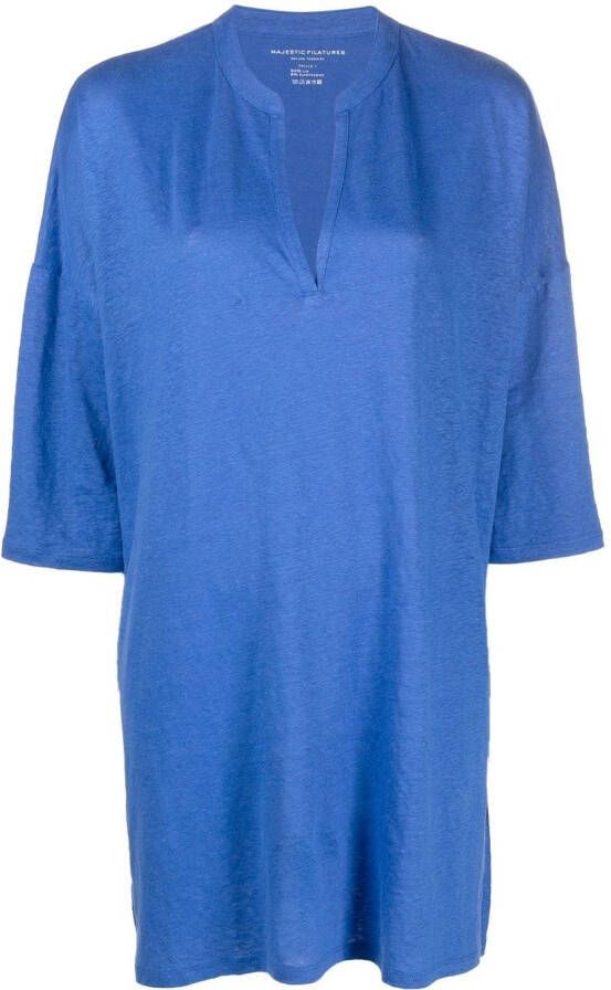 Majestic Filatures Top met cropped mouwen Blauw