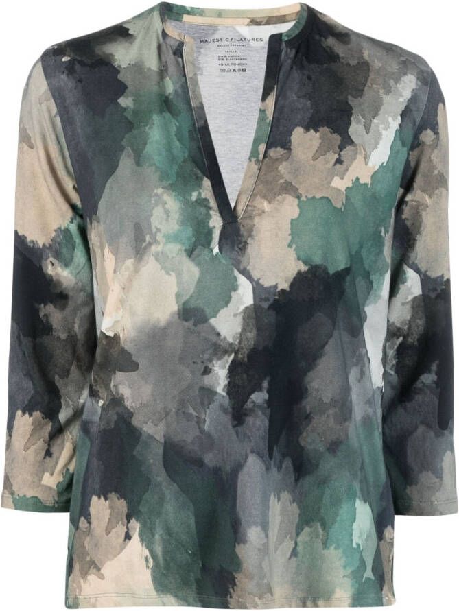 Majestic Filatures Blouse met V-hals Groen