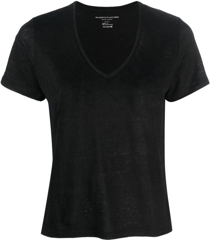 Majestic Filatures T-shirt met V-hals Zwart