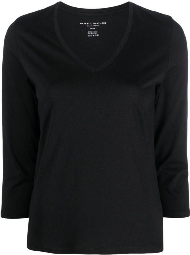 Majestic Filatures T-shirt met V-hals Zwart
