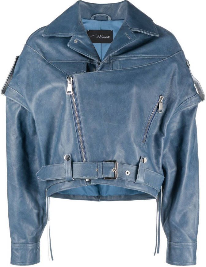 Manokhi Kalfsleren bikerjack Blauw