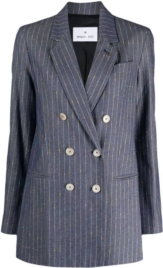 Manuel Ritz Blazer met krijtstreep Blauw