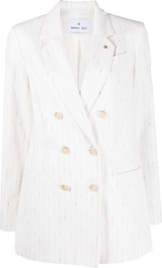 Manuel Ritz Blazer met krijtstreep Wit