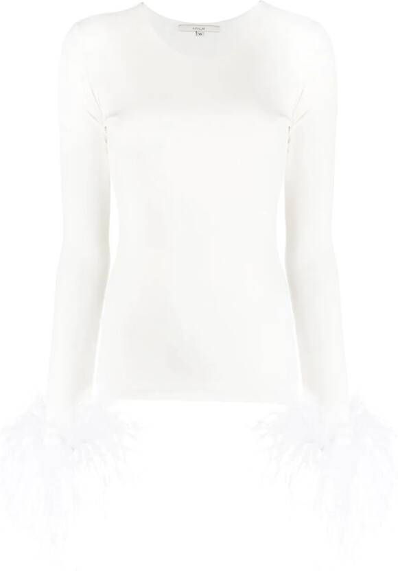 MANURI Blouse met veren afwerking Wit