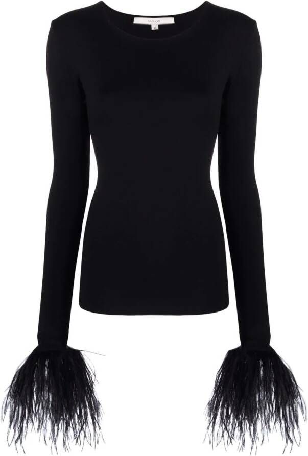 MANURI Blouse met veren afwerking Zwart