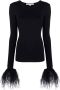 MANURI Blouse met veren afwerking Zwart - Thumbnail 1