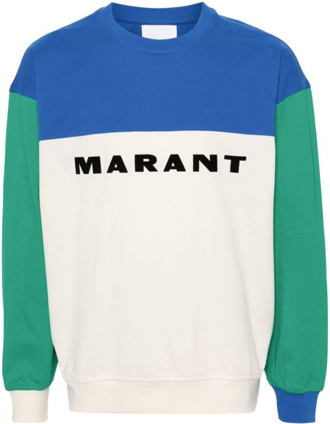 MARANT Sweater met logoprint en colourblocking Blauw