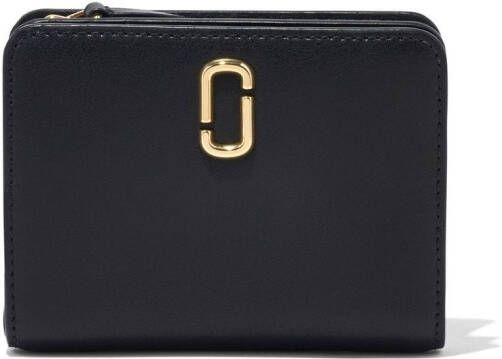 Marc Jacobs Zwarte Leren Mini Compact Portemonnee met Goudkleurig Logo Black Dames