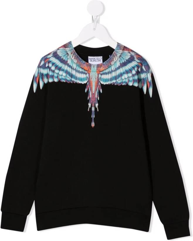 Sweater met vleugelprint kinderen Polyester katoen 10 jaar Zwart