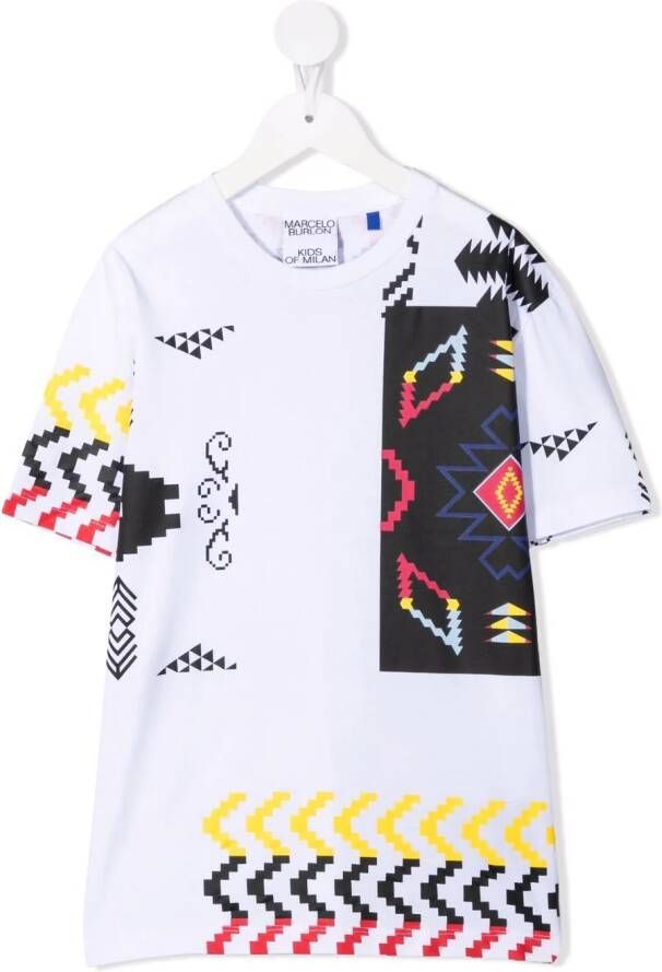 Marcelo Burlon County Of Milan Kids T-shirt met patchwork Wit