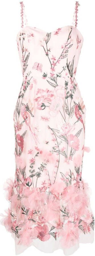 Marchesa Notte Midi-jurk met vlinderprint Roze
