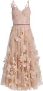 Marchesa Notte Midi-jurk met bloemenpatch Beige