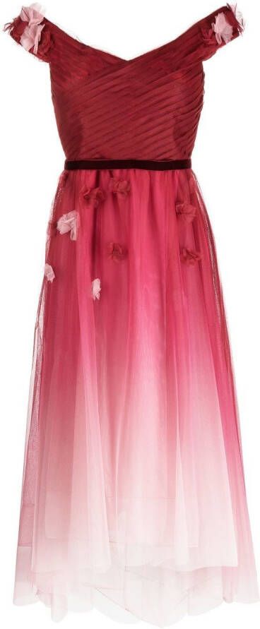 Marchesa Notte Avondjurk met bloemenpatch Rood