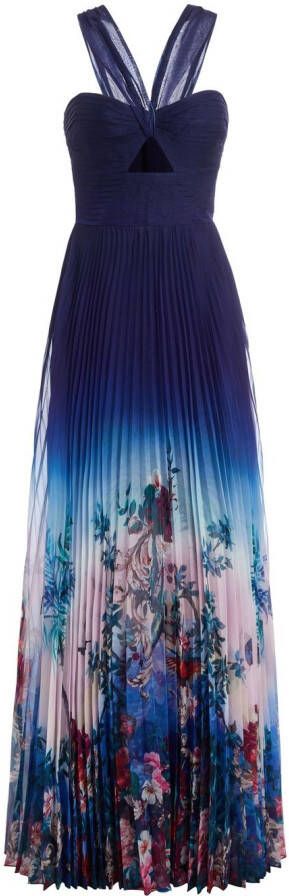 Marchesa Notte Avondjurk met bloemenprint Blauw