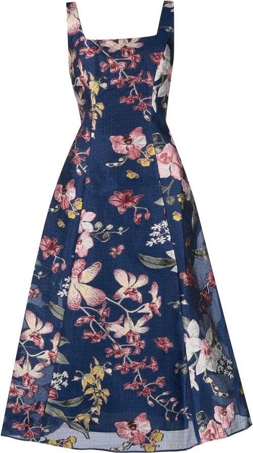 Marchesa Notte Jurk met bloemenprint Blauw
