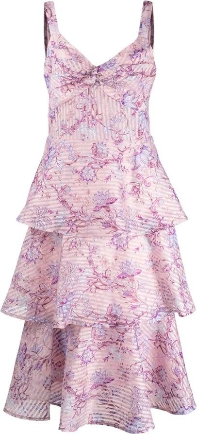 Marchesa Notte Midi-jurk met bloemenprint Roze