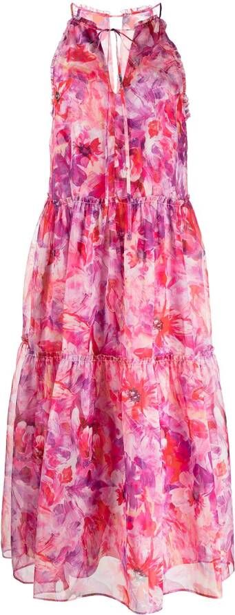 Marchesa Notte Midi-jurk met bloemenprint Roze