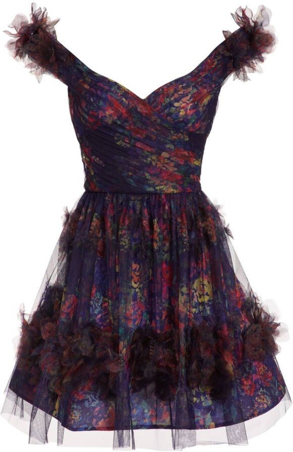 Marchesa Notte Mini-jurk met print Blauw
