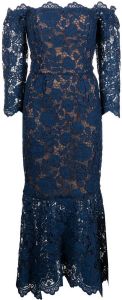 Marchesa Notte Off-shoulder jurk Blauw