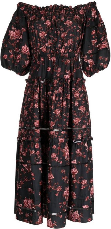Marchesa Rosa Midi-jurk met bloemenprint Zwart