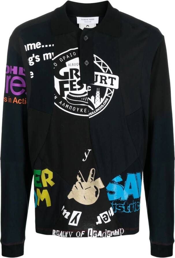 Marine Serre Poloshirt met print en lange mouwen Zwart