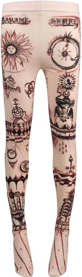 Marine Serre Legging met tattoo-print Beige