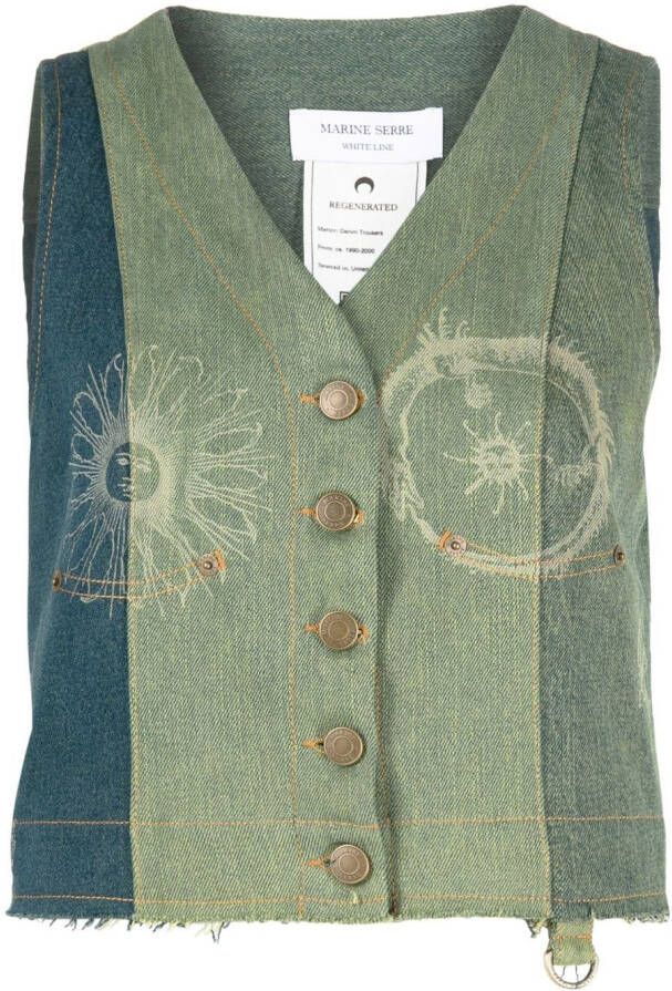 Marine Serre Denim gilet Groen