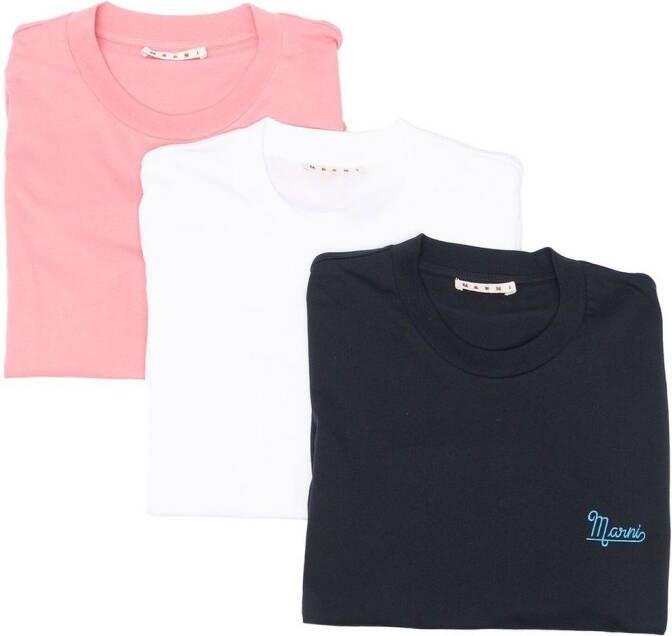 Marni 3-pack T-shirts met geborduurd logo Roze