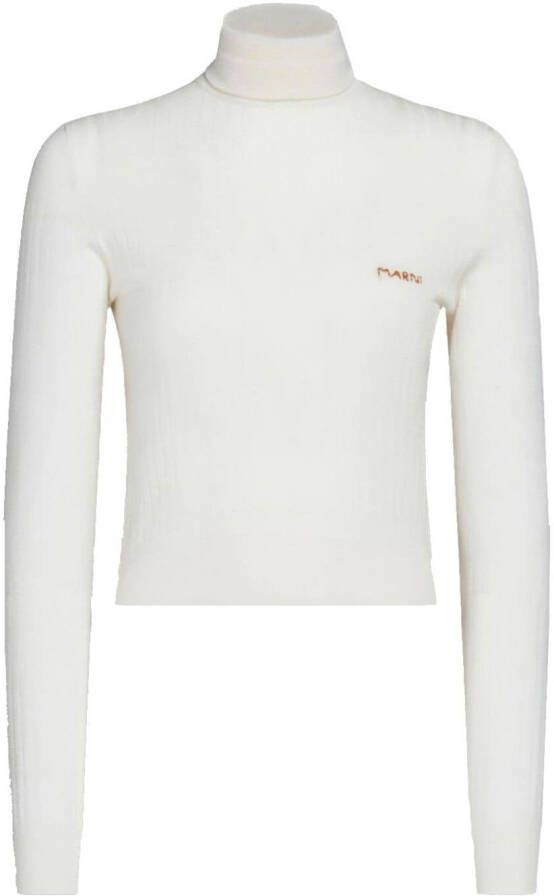 Marni Geribbelde trui met geborduurd logo Wit