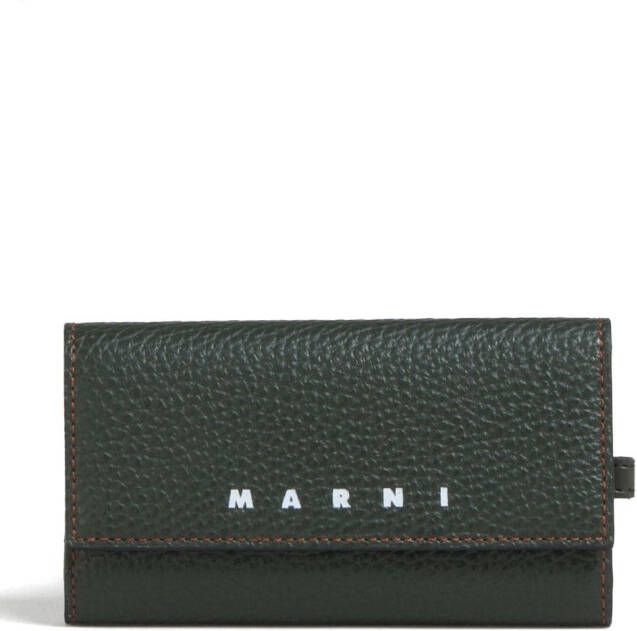 Marni Leren sleutelhoes met logoprint Groen