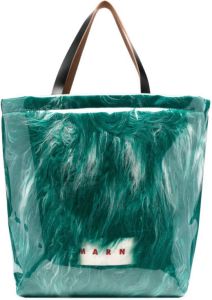 Marni faux fur logo-print tote bag Groen