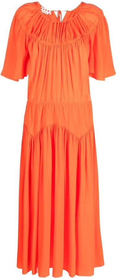 Marni Midi-jurk met gesmockt detail Oranje