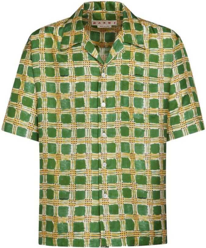 Marni Geruite zijden blouse Groen