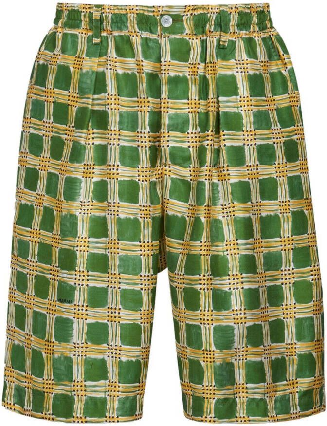 Marni Geruite zijden shorts Groen