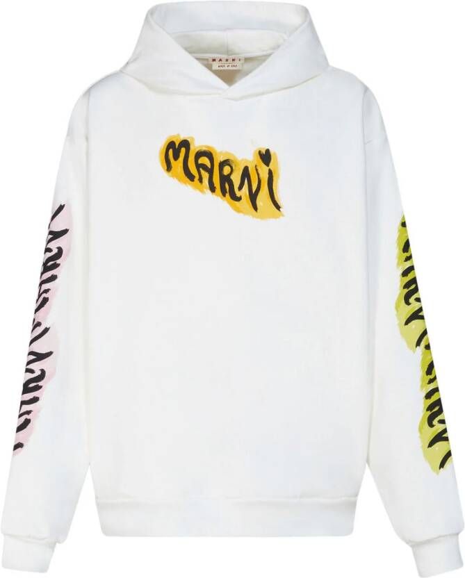 Marni Katoenen hoodie met graffiti-print Wit